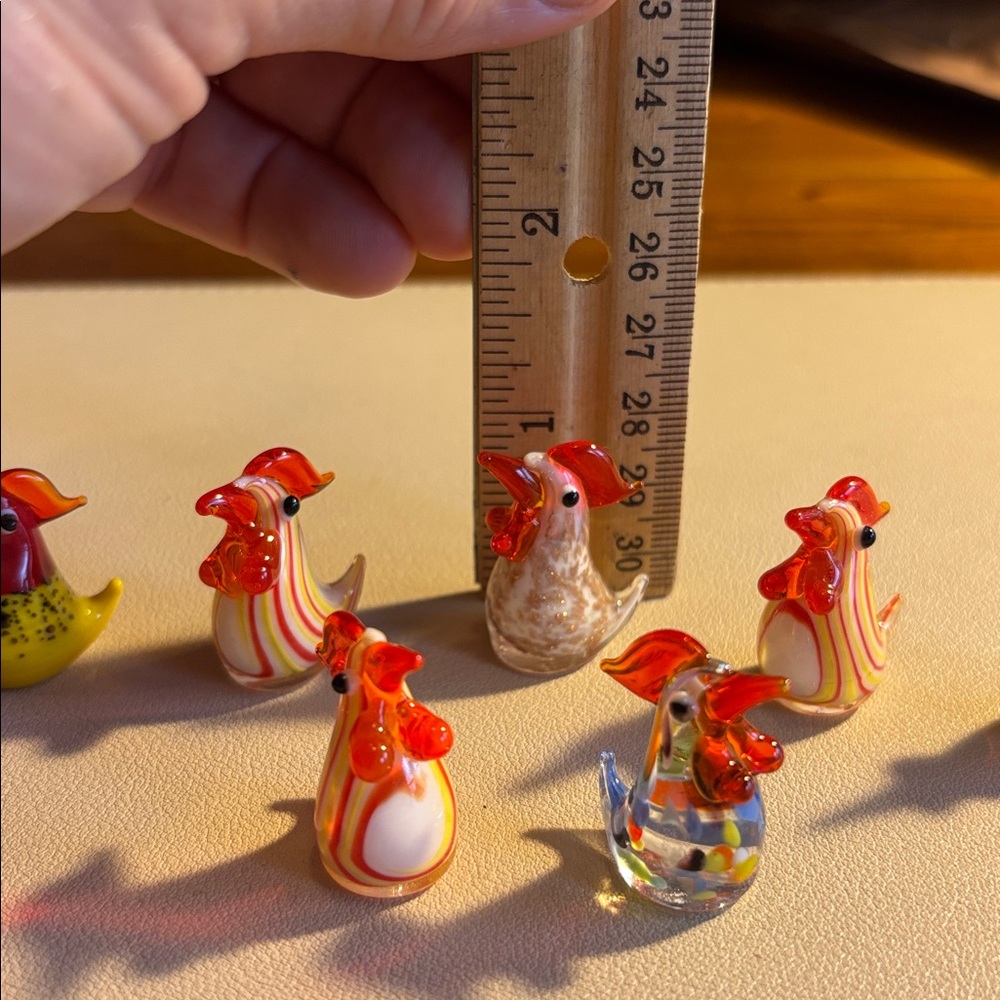 Handblown Glass Rooster Figurines - Red & Yellow Accents - Picture 2 of 4